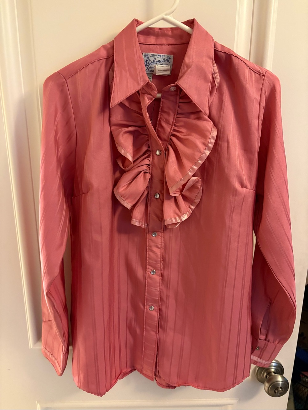 Vintage Rockmount Ranchwear Pink Ruffled Western Pearl Button Shirt